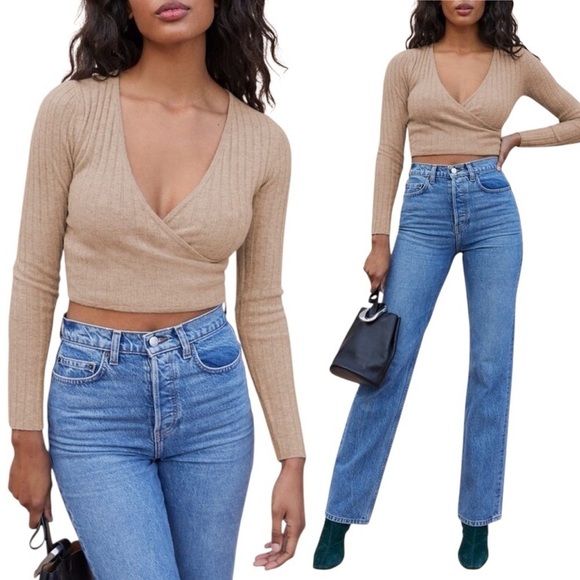 REFORMATION Balletcore Cashmere Faux Wrap Sweater - Picture 1 of 7